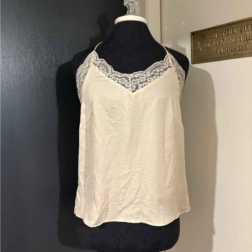 💜 H&M Cream Lace Trim Camisole Sleeveless Top